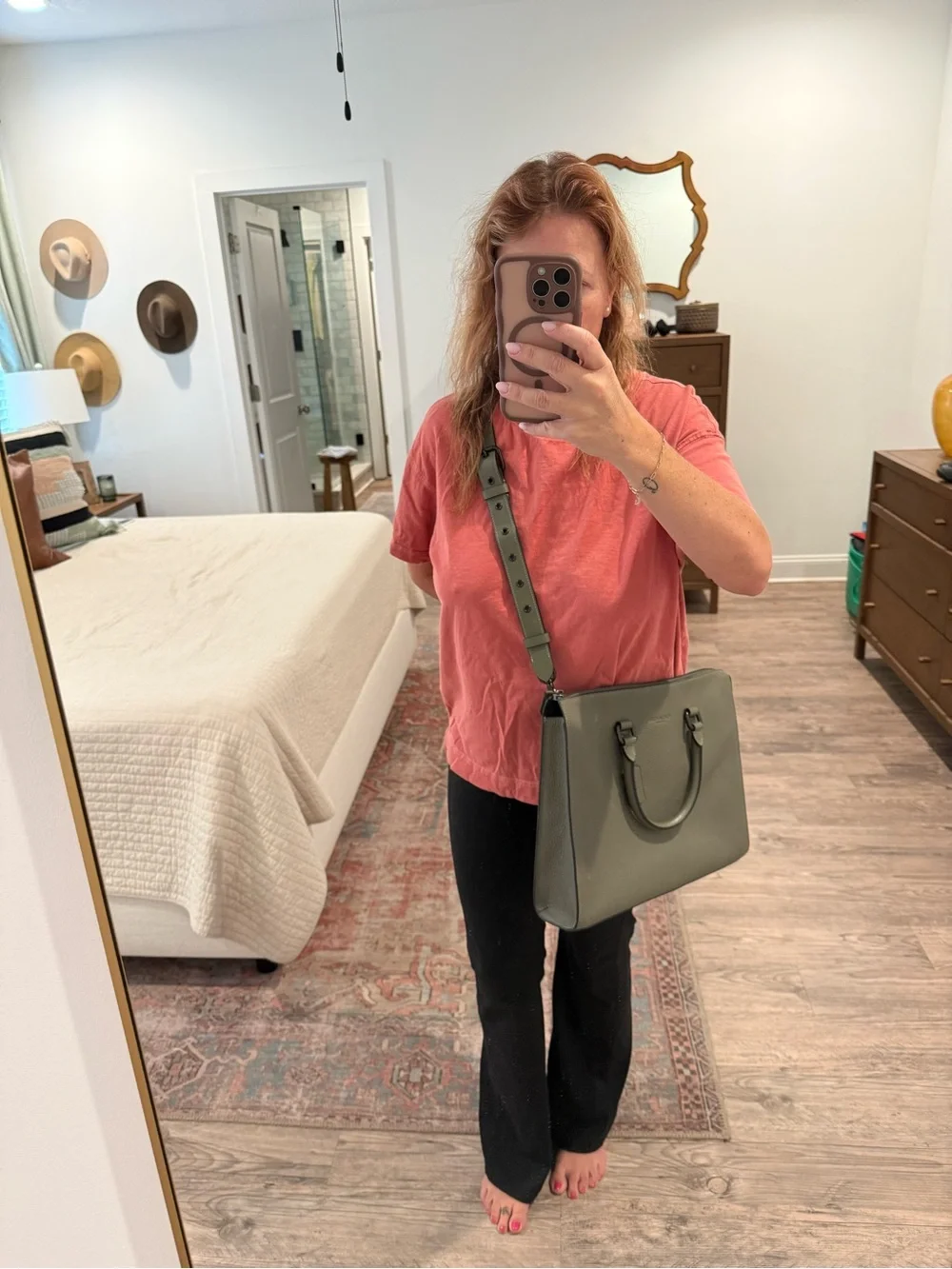 Coach Olive Green Pebbled Leather Laptop Tote with Detachable Strap